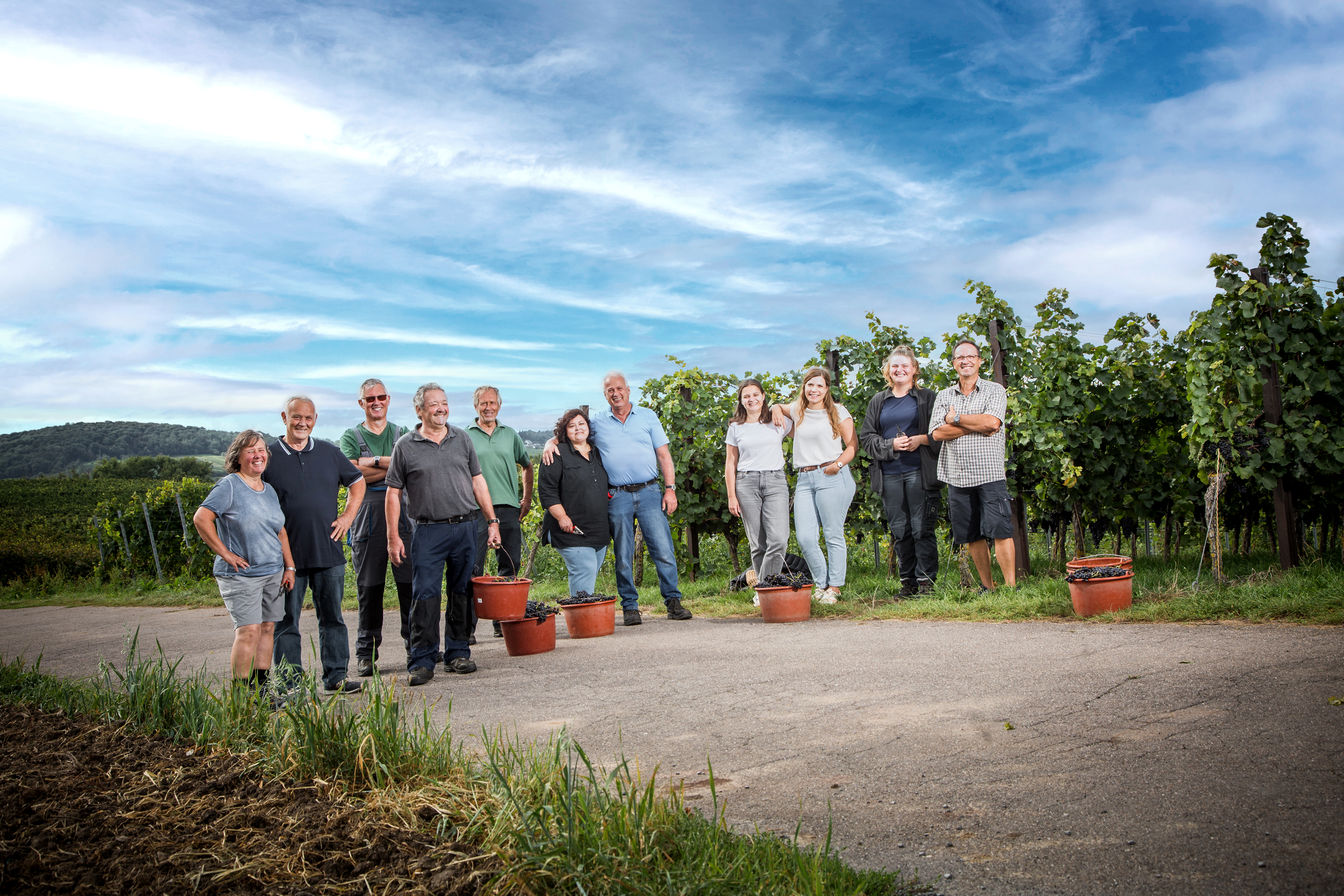 Winzerinnen und Winzer im Weinberg
