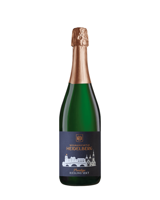 Bild einer Flasche Sekt. Weinmanufaktur Heidelberg Prestige Riesling Sekt