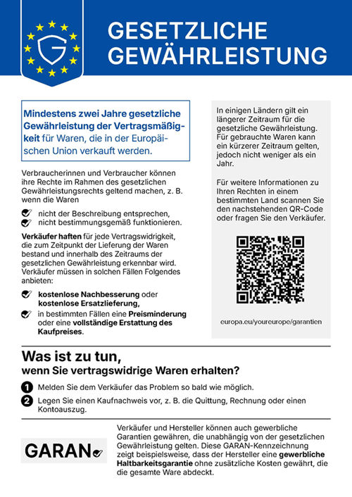 Standard-Form mit QR code zur Gesetzlichen Gewährleistung